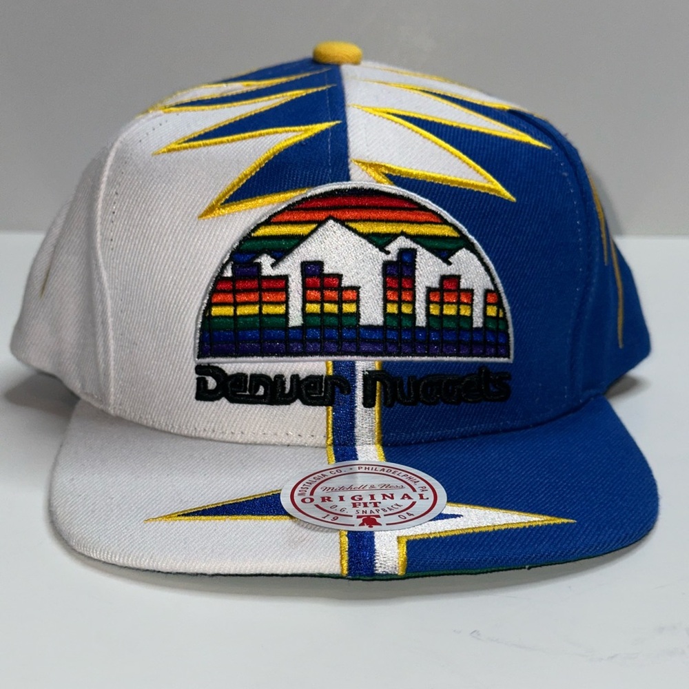Denver Nuggets Retro Snapback Hat Cap Mitchell & Ness Blue White Yellow 90s